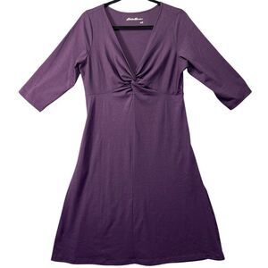 NWT Medium Eddie Bauer Travex Dress Midi Purple Solstice Twist Knot Wool UPF 50